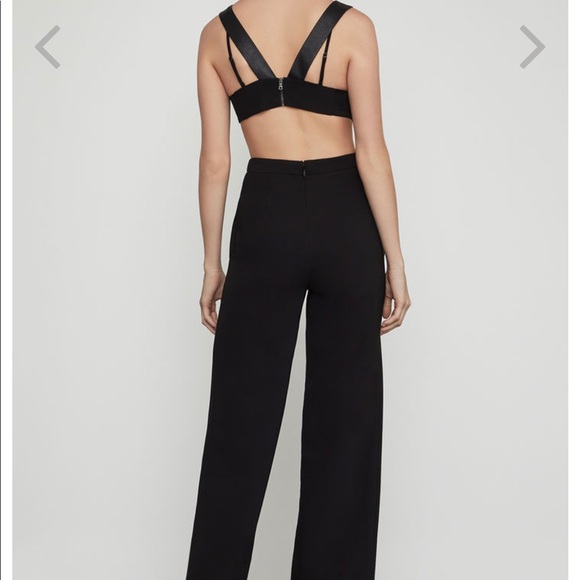 BCBG black jumpsuit pleather trimmed - Picture 2 of 7